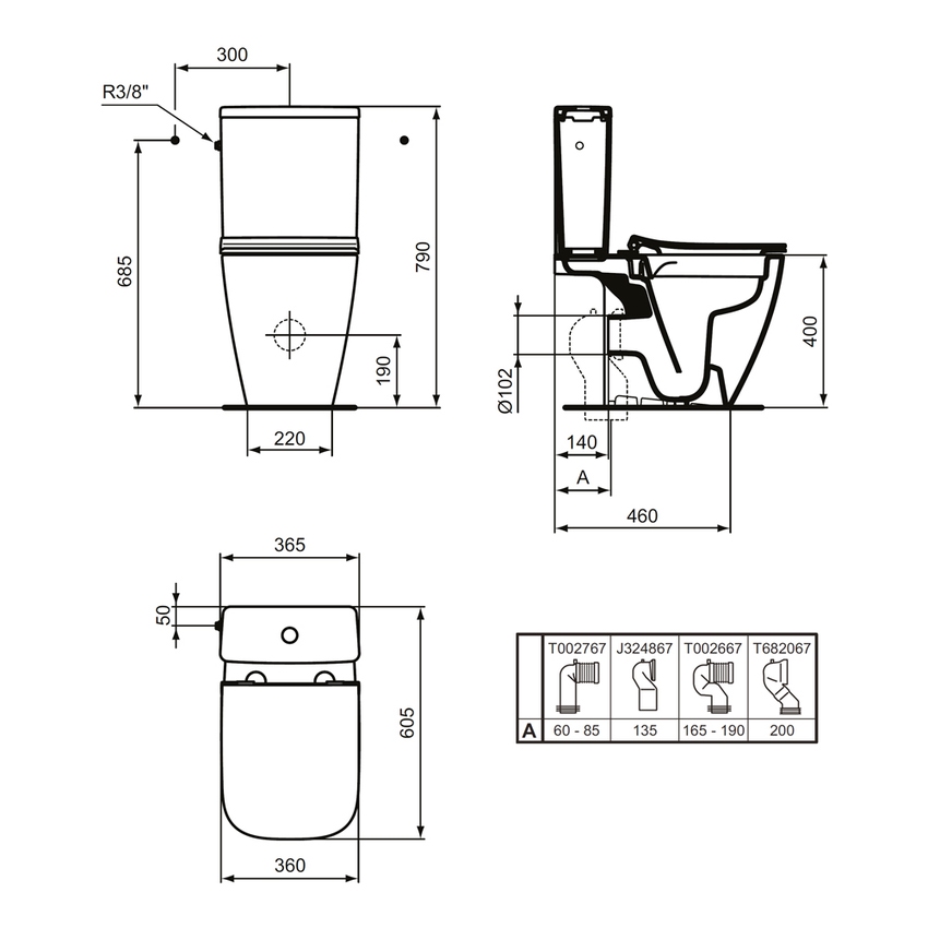 Immagine di Ideal Standard I.LIFE S vaso a terra RimLS+ per cassetta, senza sedile e senza brida, installazione a filo parete, colore bianco finitura lucido T459601