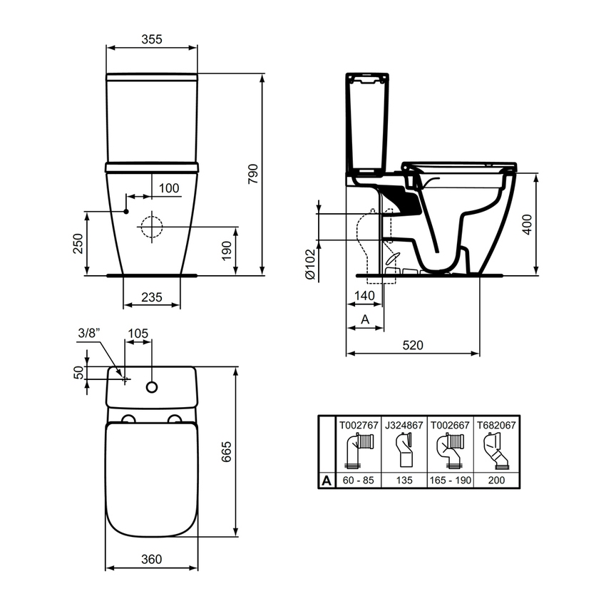 Immagine di Ideal Standard I.LIFE B vaso a terra per cassetta, senza sedile, senza cassetta e senza brida, colore grigio finitura lucido T461258