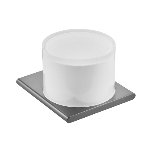 Immagine di Keuco EDITION 400 spandisapone con bicchiere in cristallo satinato, completo di supporto ed erogatore per sapone liquido, colore nero finitura spazzolato 11552139000