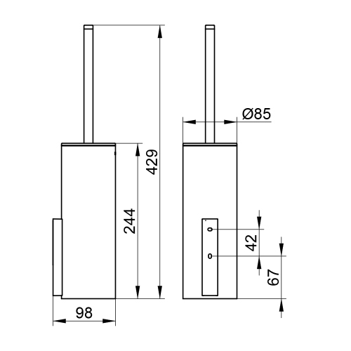 Immagine di Keuco EDITION 400 portascopino completo di bacinella in cristallo satinato, bacinella interna bianca estraibile, asta completa di scovolo, coperchio e scovolo di ricambio, finitura cromo 11564019000