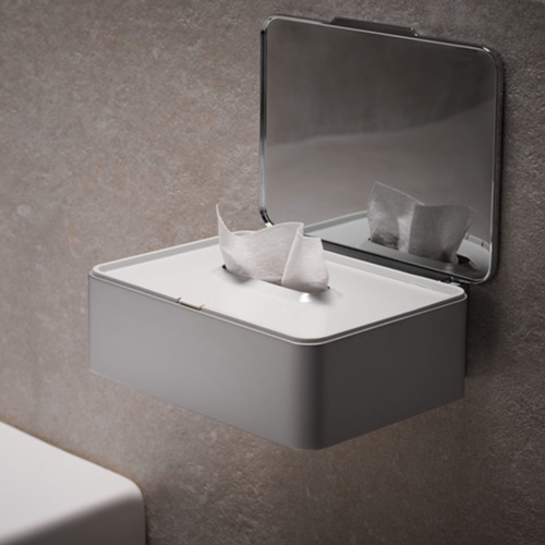 Immagine di Keuco PLAN portasalviette umidificate, con coperchio e contenitore in metallo, bacinella estraibile, finitura cromo 14967010001