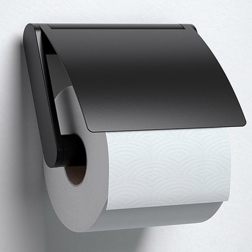 Immagine di Keuco PLAN portarotolo con coperchio, per larghezza rotoli 100-120 mm, colore nero finitura opaco 14960370000