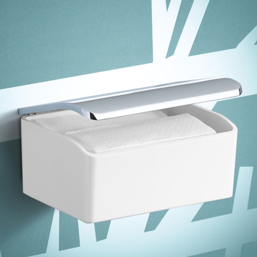 Immagine di Keuco ELEGANCE portasalviette umidificate, contenitore in ceramica colore bianco, finitura cromo 11667013000