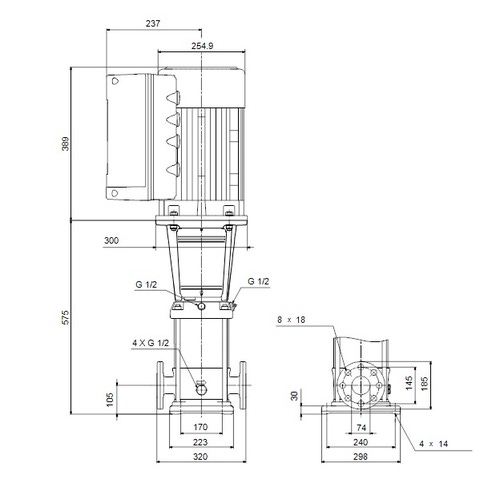 Immagine di Grundfos CRE 32-2 A-F-A-E-HQQE Pompa centrifuga multistadio verticale con convertitore di frequenza integrato nel motore, componenti in acciaio inox (EN 1.4301) 99071953