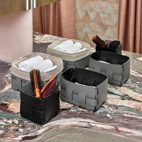 Immagine di Colombo Design ADJ cestino mini bottega L.19 P.19 cm, per organizzare piccoli spazi, colore esterno grey e interno black 101903/01