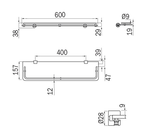 Immagine di Inda HOTELLERIE mensola L.60 cm con ringhierina in cristallo temperato 6 mm, con supporti, finitura cromo AV408CCR01