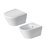 Immagine di Duravit D-NEO set completo sanitari sospesi, vaso senza brida con sedile a chiusura ammortizzata e bidet monoforo, colore bianco finitura lucido 2577090000+0021690000+2294150000