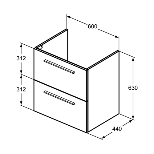 Immagine di Ideal Standard I.LIFE A set con mobile sottolavabo L.60 cm, 2 cassetti, colo bianco finitura opaco e lavabo L.60 cm con foro rubinetteria e troppopieno, colore bianco finitura lucido T5255DU+T461901