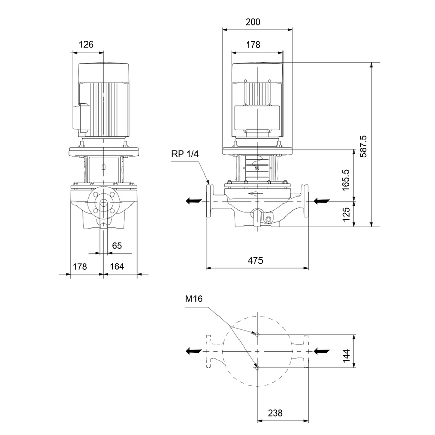 Immagine di Grundfos TP 65-110/4 A-F-A-BQQE-GW3 elettropompa in linea per impianti di riscaldamento e condizionamento, prevalenza 16 bar, DN 65 96087442