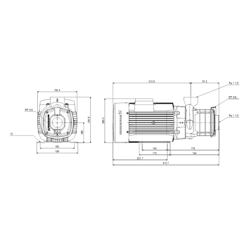 Immagine di Grundfos CM 10-2 A-R-A-E-AVBE F-A-A-N pompa centrifuga orizzontale multistadio 98669754