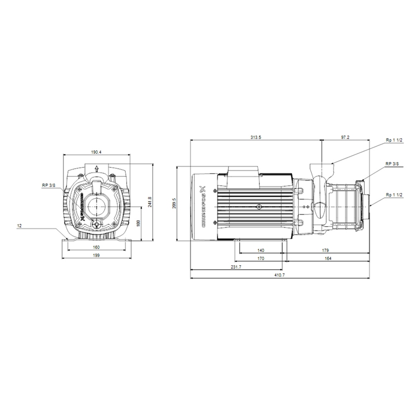 Immagine di Grundfos CM 10-2 A-R-A-E-AVBE F-A-A-N pompa centrifuga orizzontale multistadio 98669754