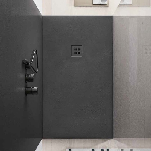 Immagine di RCR BASIC PIETRA piatto doccia antiscivolo rettangolare L.80 P.140 cm, completo di griglia copripiletta in acciaio inossidabile, colore antracite finitura pietra S14660