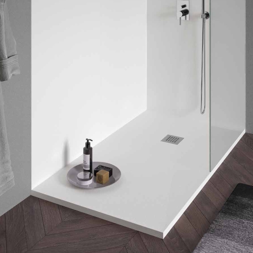 Immagine di RCR BASIC CEMENTO piatto doccia antiscivolo rettangolare L.70 P.140 cm, completo di griglia copripiletta in acciaio inossidabile, colore bianco finitura cemento S18558