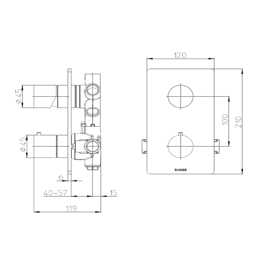 Immagine di Bossini ACCIAIO INOX miscelatore termostatico universale, con deviatore 2-5 vie, senza corpo incasso, attacchi da 1/2", finitura inox INZ003000075005