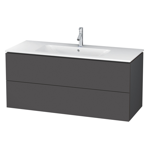 Immagine di Duravit L-CUBE base sottolavabo sospesa L.122 P.48 cm, con 2 cassetti, scasso per sifone e coprisifone, colore grigio grafite finitura opaco LC624304949