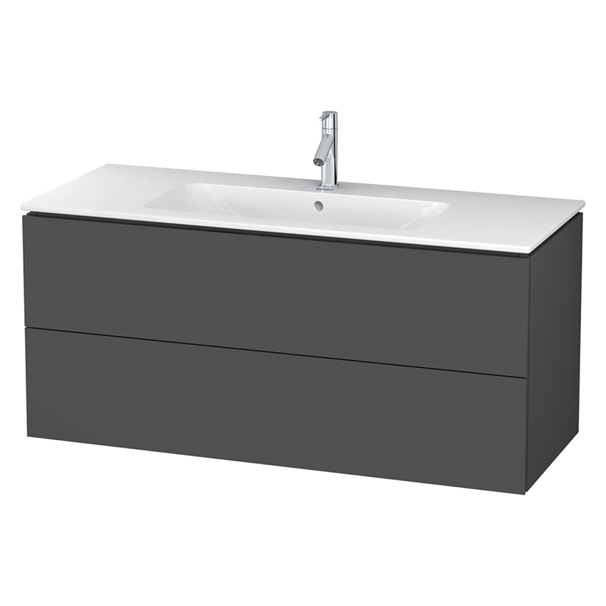 Immagine di Duravit L-CUBE base sottolavabo sospesa L.122 P.48 cm, con 2 cassetti, scasso per sifone e coprisifone, colore grigio grafite finitura opaco LC624304949