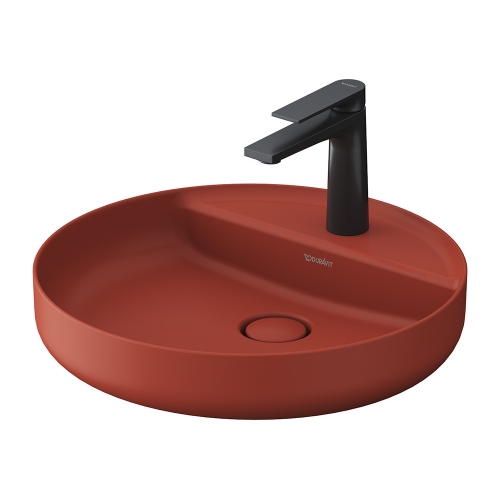 Immagine di Duravit VITRIUM bacinella rotonda 46 cm da appoggio soprapiano, con rettifica, con bordo per rubinetteria e senza troppopieno, interno colore cannella finitura opaco, esterno colore cannella finitura opaco 266246HC79