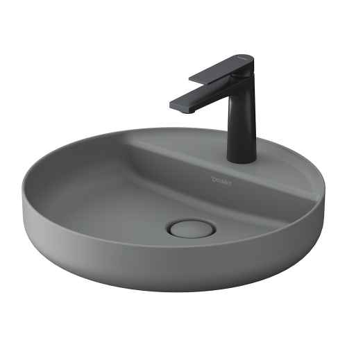 Immagine di Duravit VITRIUM bacinella rotonda 46 cm da appoggio soprapiano, con rettifica, con bordo per rubinetteria e senza troppopieno, interno colore grigio chiaro finitura opaco, esterno colore grigio chiaro finitura opaco 266246HD79