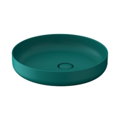 Immagine di Duravit VITRIUM bacinella 46 cm da appoggio soprapiano, con rettifica, senza bordo per rubinetteria e senza troppopieno, interno colore verde blu finitura opaco, esterno colore verde blu finitura opaco 266146HA79