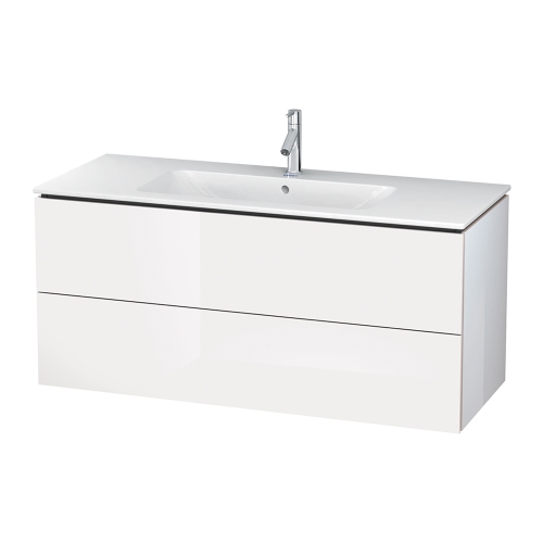 Immagine di Duravit L-CUBE base sottolavabo sospesa L.122 P.48 cm, con 2 cassetti, scasso per sifone e coprisifone, colore bianco finitura lucido LC624302222