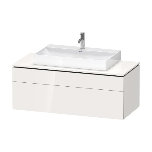 Immagine di Duravit L-CUBE base sottolavabo sospesa L.122 P.55 cm, con 1 cassetto e 1 elemento estraibile, scasso per sifone e coprisifone, colore bianco finitura lucido LC488202222
