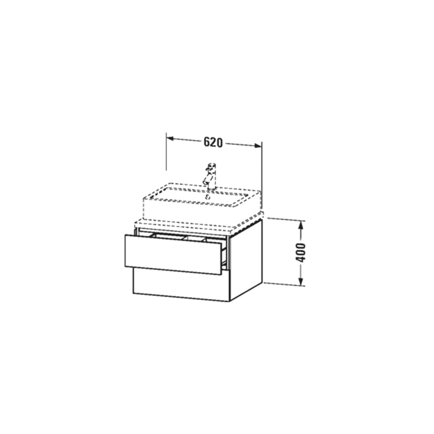 Immagine di Duravit L-CUBE base sottolavabo sospesa L.62 P. 55 cm, con 2 cassetti, scasso per sifone e coprisifone, senza consolle, colore bianco finitura lucido LC581502222