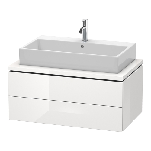 Immagine di Duravit L-CUBE base sottolavabo sospesa L.92 P. 55 cm, con 2 cassetti, scasso per sifone e coprisifone, senza consolle, colore bianco finitura lucido LC581802222