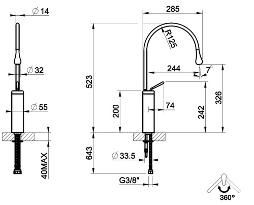 Immagine di Gessi GOCCIA miscelatore lavabo alto H.53 P.29 cm, senza scarico, con flessibili di collegamento, finitura black XL 33609#299