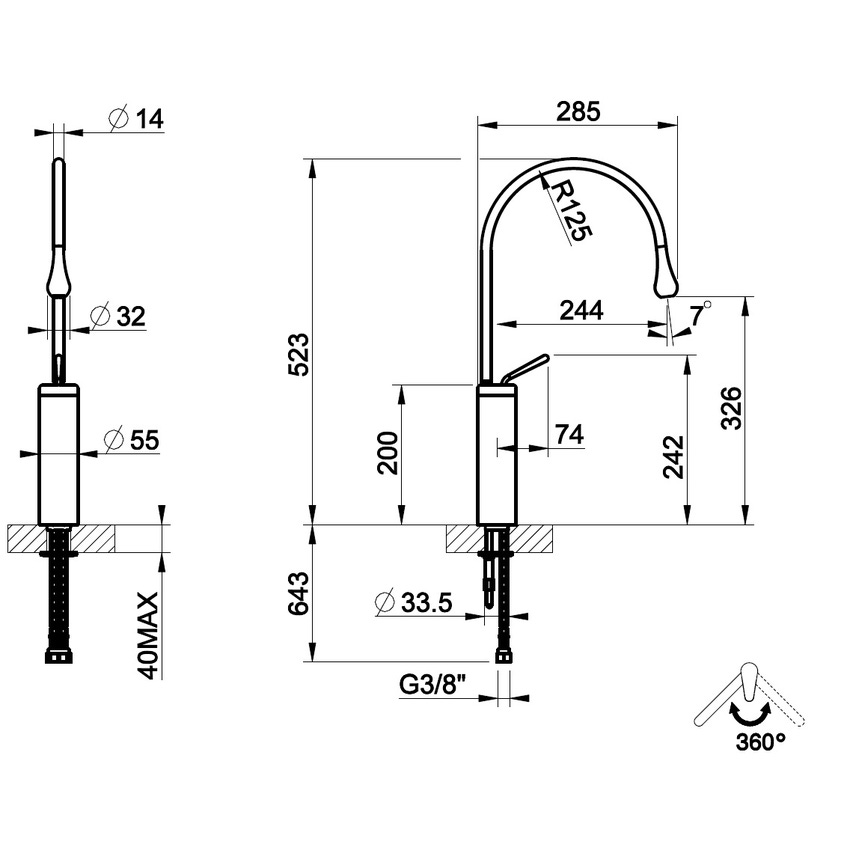 Immagine di Gessi GOCCIA miscelatore lavabo alto H.53 P.29 cm, senza scarico, con flessibili di collegamento, finitura black XL 33609#299