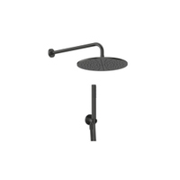 Immagine di Ideal Standard IDEALRAIN kit doccia light tondo con braccio a parete, soffione rotondo Ø 30 cm, doccetta stick, raccordo erogatore con supporto fisso e flessibile 175 cm, finitura magnetic grey BD825A5