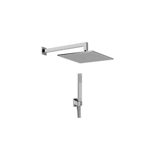 Immagine di Ideal Standard IDEALRAIN kit doccia light quadrato con braccio a parete, soffione quadrato 30 cm, doccetta stick, raccordo erogatore con supporto fisso e flessibile 175 cm, finitura cromo BD826AA
