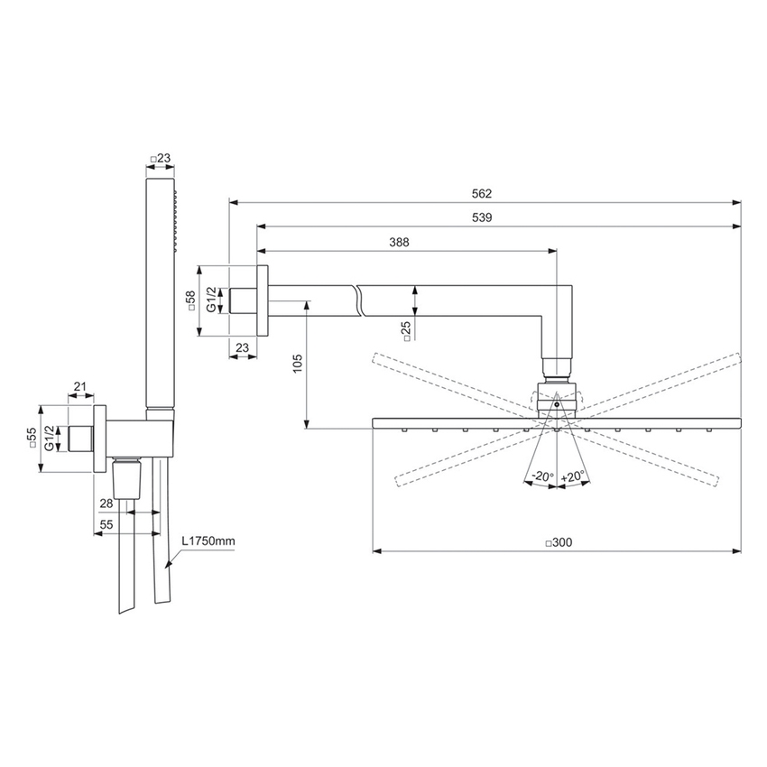 Ideal Standard BD826AA IDEALRAIN kit doccia light quadrato con