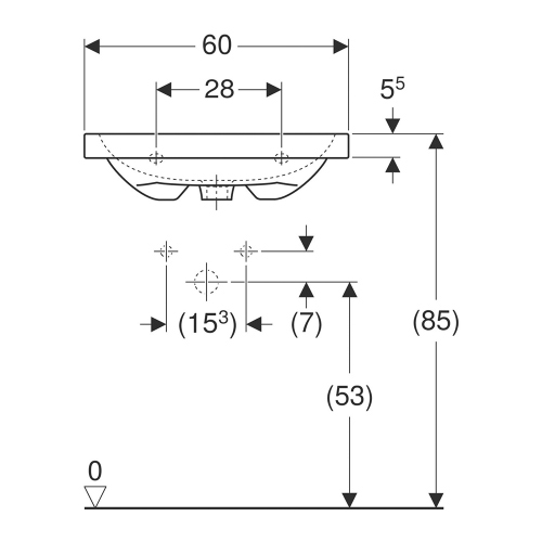 Immagine di Geberit ICON LIGHT lavabo L.60 cm, senza foro rubinetteria, con troppopieno, colore bianco finitura lucido 501.834.00.3