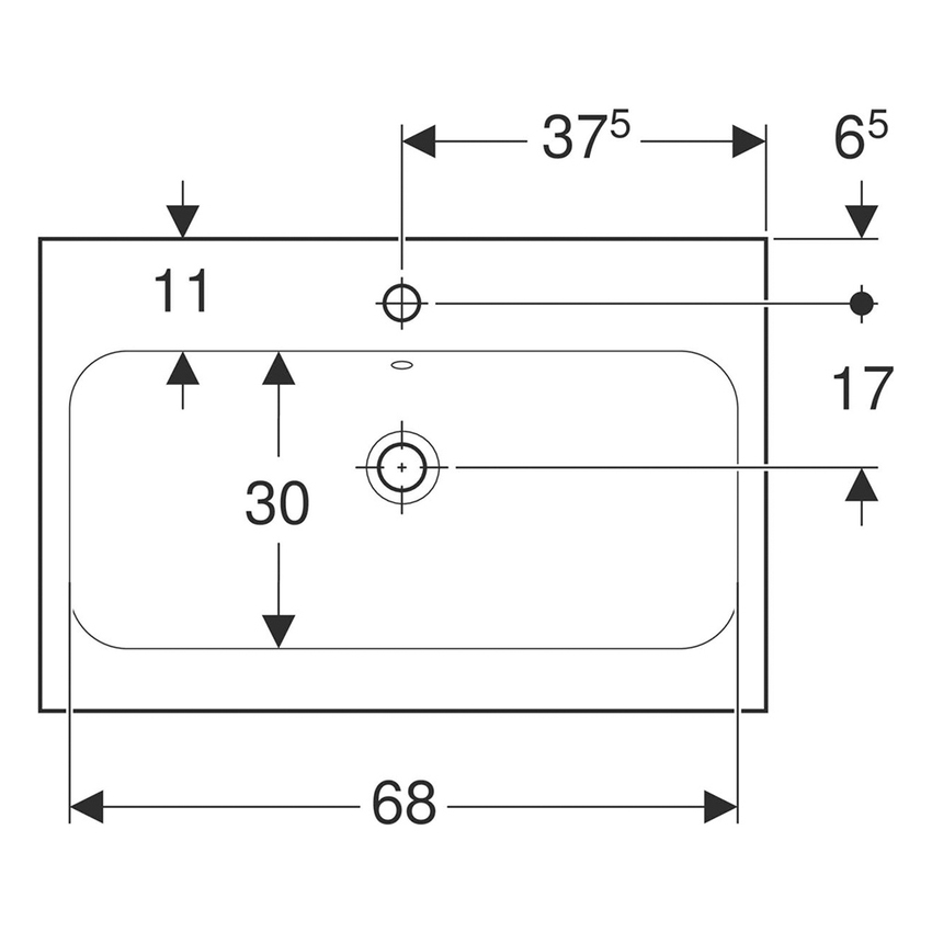 Immagine di Geberit ICON LIGHT lavabo L.75 cm, senza foro rubinetteria, con troppopieno, colore bianco finitura lucido 501.835.00.3