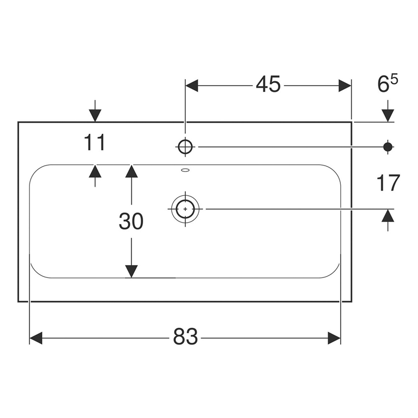 Immagine di Geberit ICON LIGHT lavabo L.90 cm, senza foro rubinetteria, con troppopieno, colore bianco finitura lucido 501.836.00.3