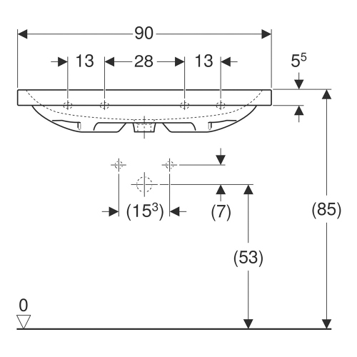 Immagine di Geberit ICON LIGHT lavabo L.90 cm, senza foro rubinetteria, con troppopieno, colore bianco finitura lucido 501.836.00.3