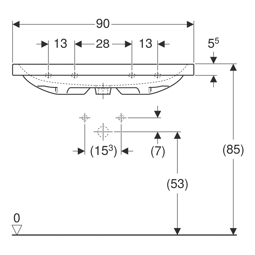 Immagine di Geberit ICON LIGHT lavabo L.90 cm, senza foro rubinetteria, con troppopieno, colore bianco finitura lucido 501.836.00.3