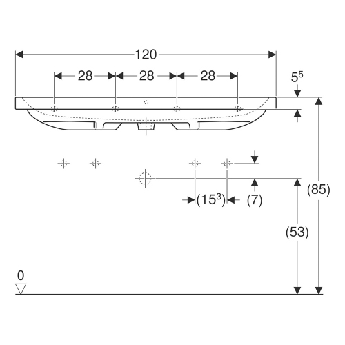 Immagine di Geberit ICON LIGHT lavabo L.120 cm, con due fori rubinetteria e troppopieno, colore bianco finitura lucido 501.837.00.1