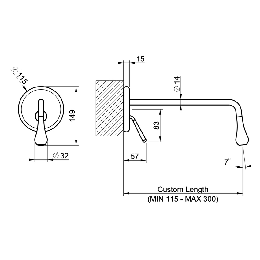 Immagine di Gessi GOCCIA miscelatore a parete P.30 cm, senza scarico, senza corpo incasso, finitura cromo 33690#031