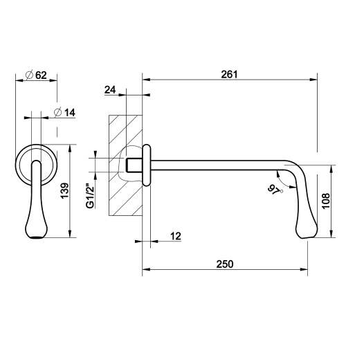 Immagine di Gessi GOCCIA bocca lavabo P.26 cm, a parete, da completare con comando remoto, finitura cromo 33719#031