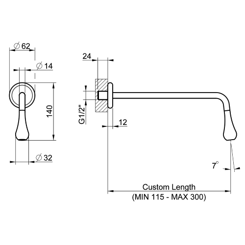 Immagine di Gessi GOCCIA bocca lavabo P.30 cm, a parete, da completare con comando remoto, finitura cromo 33723#031