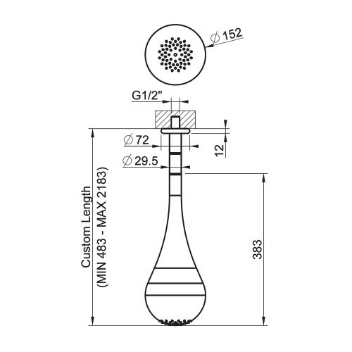 Immagine di Gessi GOCCIA soffione per doccia H.218 cm, anticalcare, installazione a soffitto, Ø 15.2 cm, finitura cromo 33753#031