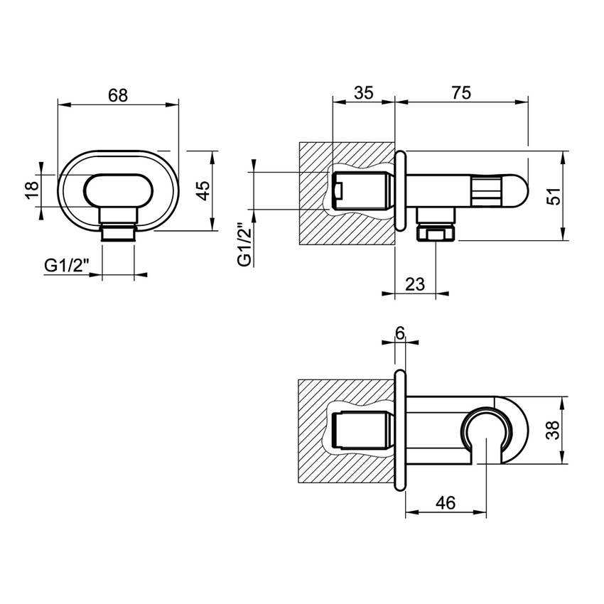 Immagine di Gessi GOCCIA presa acqua con supporto doccetta, finitura cromo 33761#031