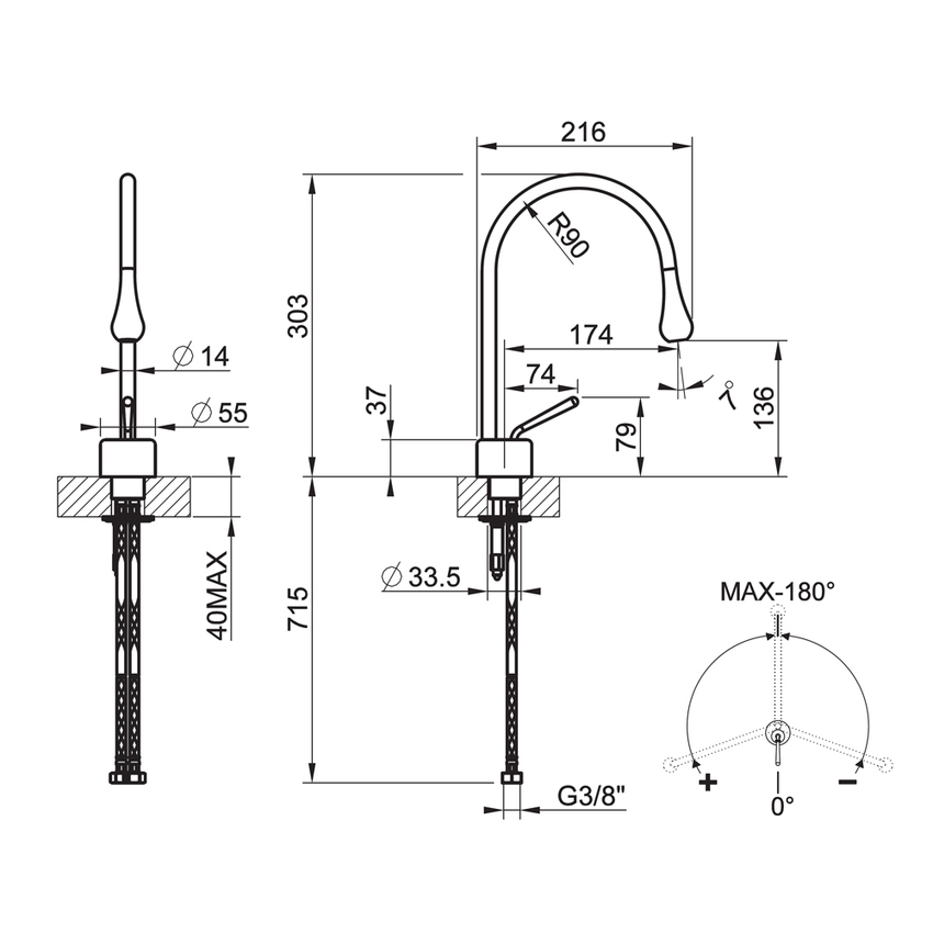 Immagine di Gessi GOCCIA miscelatore lavabo H.30 P.22 cm, senza scarico, bocca fissa, finiura cromo 33802#031