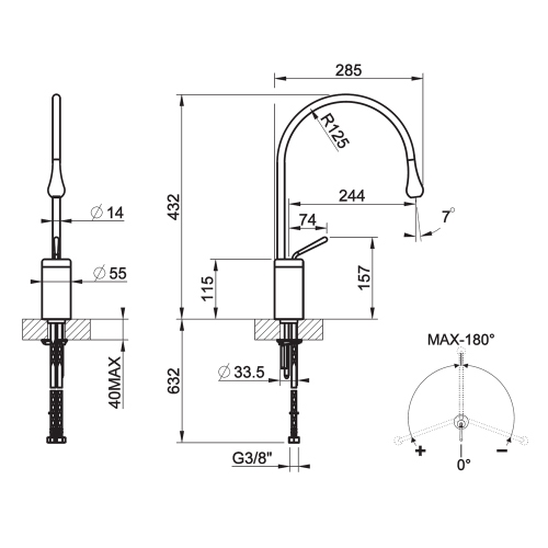 Immagine di Gessi GOCCIA miscelatore lavabo H.43 P.29 cm, senza scarico, bocca fissa, finiura cromo 33806#031