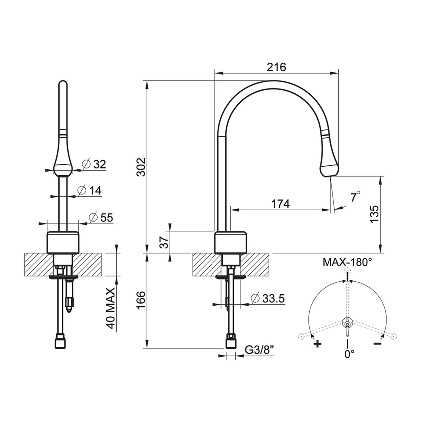 Immagine di Gessi GOCCIA bocca per lavabo H.30 P.22 cm, senza scarico, bocca fissa, finitura cromo 33851#031