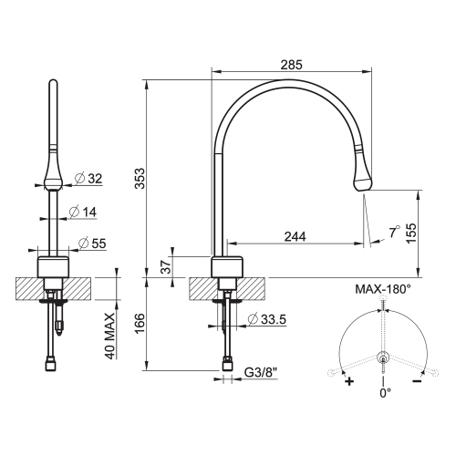 Immagine di Gessi GOCCIA bocca per lavabo H.35 P.29 cm, senza scarico, bocca fissa, finitura cromo 33852#031