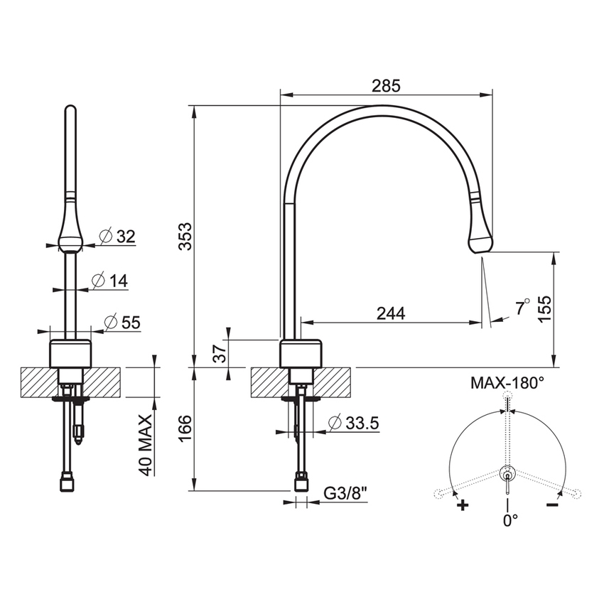 Immagine di Gessi GOCCIA bocca per lavabo H.35 P.29 cm, senza scarico, bocca fissa, finitura cromo 33852#031