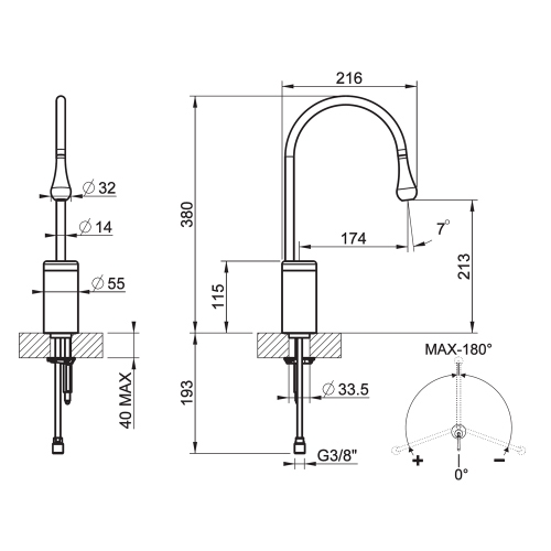 Immagine di Gessi GOCCIA bocca per lavabo H.38 P.22 cm, senza scarico, bocca fissa, finitura cromo 33854#031