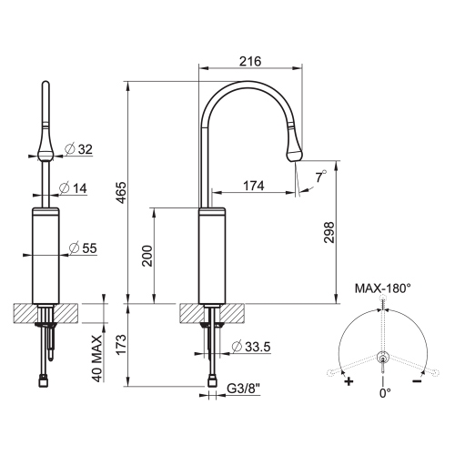 Immagine di Gessi GOCCIA bocca alta per lavabo H.47 P.22 cm, senza scarico, bocca fissa, finitura cromo 33858#031